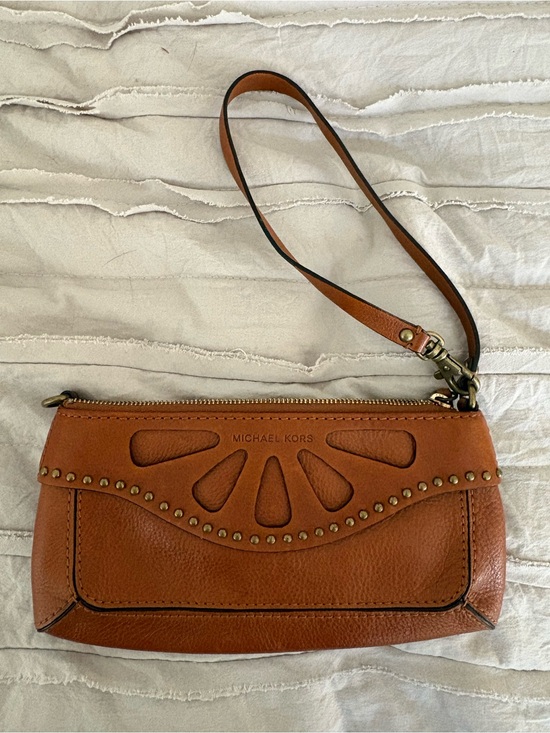 Michael Kors Handbags - Michael Kors Brown Leather Wristlet Clutch with Stud Accents